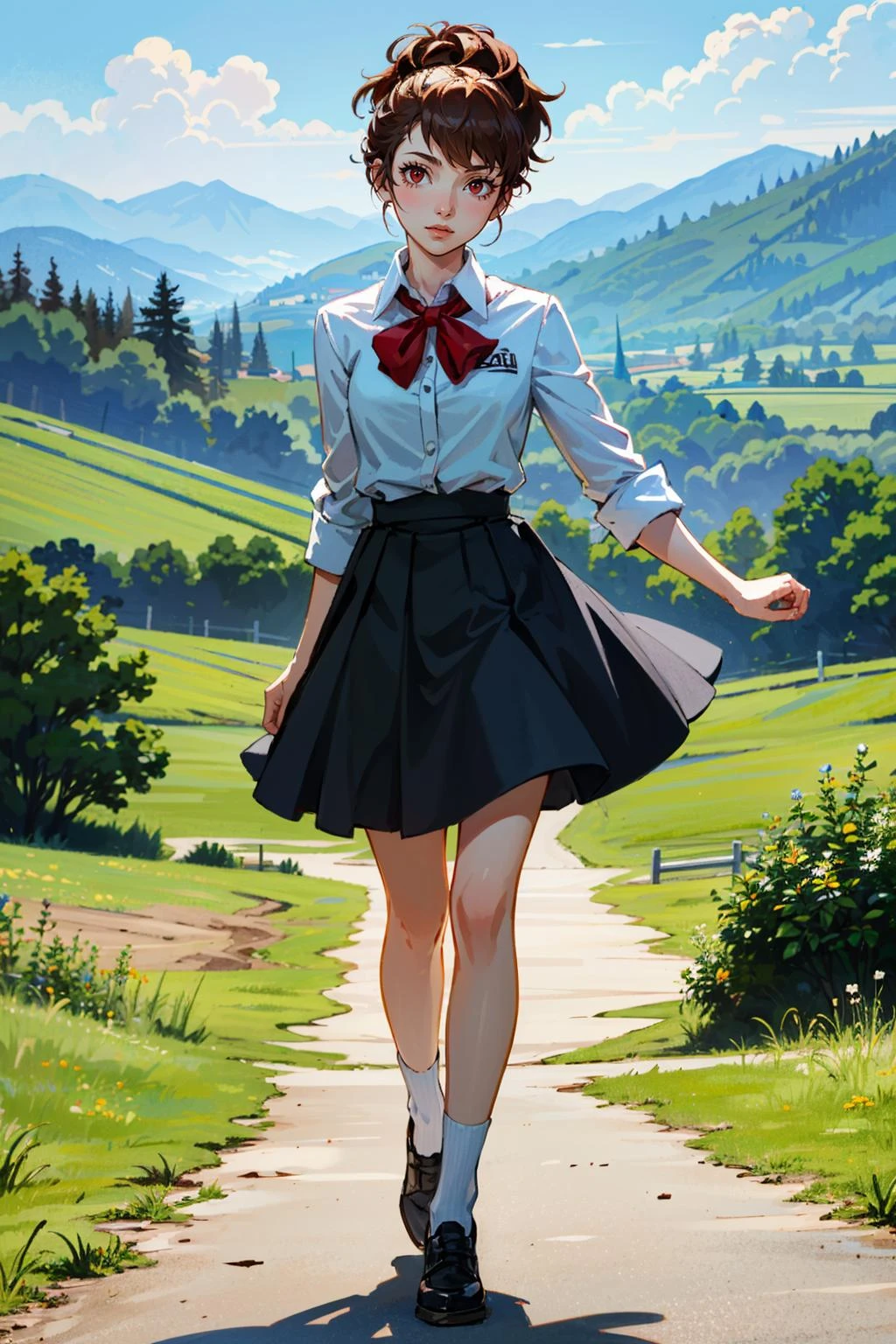 ((masterpiece, best quality))
<lora:Persona3KotoneShiomi:0.8>
Persona3KotoneShiomi, 1girl, solo, brown hair, red eyes, standing in front of a picturesque landscape, full body, with arms folded