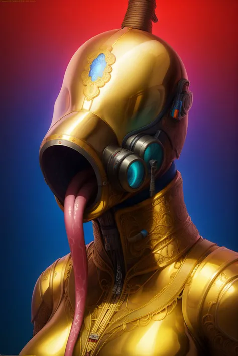 solo female ring_gag, gas mask, long tongue, <lora:ring_yiffy35_v2-32:0.6> by Beksinski and Moebius and Mucha, digital Art, dark fantasy, baroque elements, vivid colors, trending on artstation, detailed faces, hyper detailed, cinematic, cgsociety, unreal engine, golden ratio, hypermaximalist, composition, 4k, 8k, HD, octane render, ultra high resolution, intricate details, hyper realistic, intricate details, photo real, extremely detailed