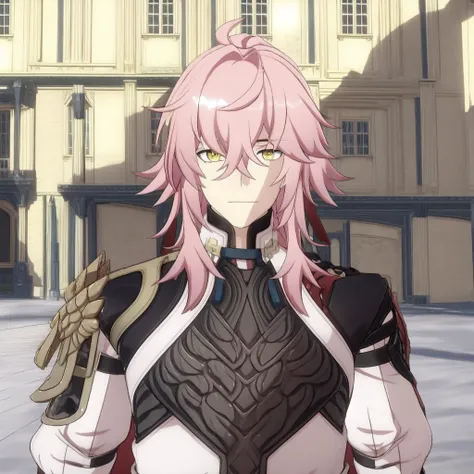 <lora:jingyuan:1>,1boy, yellow eyes,  pink hair, upper body, outdoors,