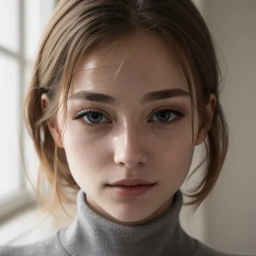 <lora:katerinasoria_sd15_512_128_64_v1:1> 1girl solo looking at viewer wearing a turtleneck sweater epiCRealism