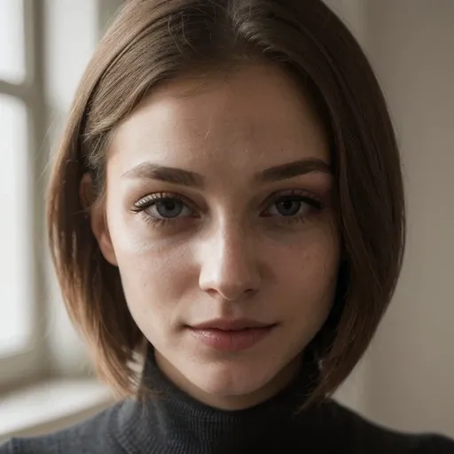 <lora:katerinasoria_sd15_512_128_64_v1:1> 1girl solo looking at viewer wearing a turtleneck sweater epiCRealism