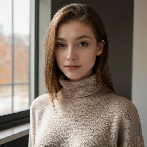 <lora:katerinasoria_sd15_512_128_64_v1:1> 1girl solo looking at viewer wearing a turtleneck sweater epiCRealism