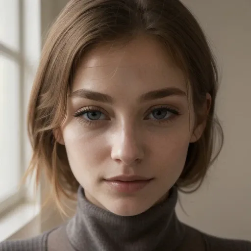 <lora:katerinasoria_sd15_512_128_64_v1:1> 1girl solo looking at viewer wearing a turtleneck sweater epiCRealism
