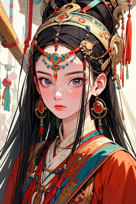 <lora:彩é2:0.9>,mn,jewelry,black hair,earrings,looking at viewer,1girl,long hair,