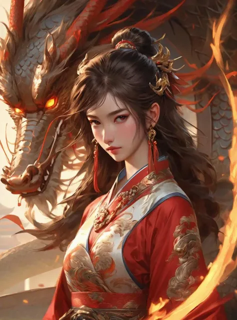 Best quality, masterpiece, ultra high resolution, 1 girl's portrait close-up, flowing hair, real skin, jewelry, solo, Chinese clothing, armor, (flame: 1.2), moon, Chinese dragon, blurry, realistic, CG game, Chinese Zen
<lora:YoungXia-000008:0.7>