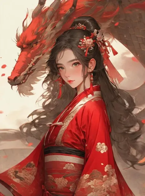 official art, highest details, beautiful and aesthetic, fractal art, colorful,
masterpiece, best quality, 1girl,  <lora:kwFemale_Beta40-SDXL_v1:1>, red, valentine, love, red, chinese dragon, new year, cracker, bomb, red banner, red fan, red lantern, red packet, cleavage, waifu