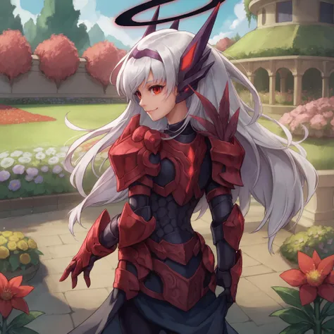 score_9, score_8_up, score_7_up, source_anime, cowboy shot, standing,
darkmel, white hair, red eyes, halo, armor, looking at viewer, evil smile, closed mouth,
garden,  <lora:2024-02-25_02-12-57-save-960-4-0:0.8>   <lora:kittew-artist-richy-v1_pdxl:0.8>