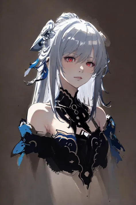 (masterpiece:1.2), best quality, detailed, highres, official art, 8k, dramatic light, flat, portrait,
<lora:zyd232_ChineseInkStyle_v1_0:1.2>, ink sketch, zydink, monochrome,
<lora:honkai_jingliu:0.8>, jingliu, solo, 1girl, long hair, bangs, dress, bare shoulders, grey blue hair, hair ornament, red eyes, sword,