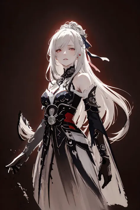 (masterpiece:1.2), best quality, detailed, highres, official art, 8k, dramatic light, flat,
<lora:zyd232_ChineseInkStyle_v1_0:1.2>, ink sketch, zydink, monochrome,
<lora:honkai_jingliu:0.6>, jingliu, solo, 1girl, long hair, bangs, dress, bare shoulders, white hair, hair ornament, medium breasts, red eyes, moon,
dramatic shot,