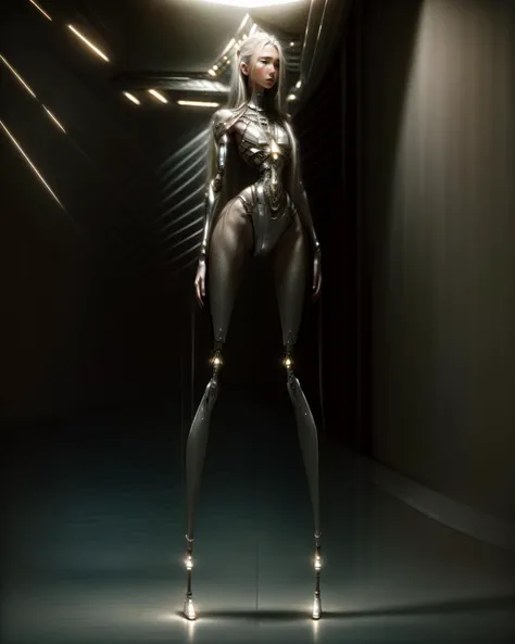 alluring sexy 26-year-old, 1girl, beautiful girl, (blonde long hair:1.5), (wears a translucent white sideless leotard:1.3), ((The leotard is too tight in the vagina:1.2)), There is a perfect separation between her legs, creating an empty space next to her vagina, Very visible thigh gap, (she has separated thighs forming a perfect triangle in her pelvic area), ((She is posing in a white blank room)), (cyberpunk environment:1), the texture of his skin is very real, with some differences in tone, (huge breasts:1.5), (thigh gap) <lora:add_detail:1> , <lora:deluster1:-2> (masterpiece:1.4), (photorealistic:1.5) (extremely intricate:1.5), (exquisitely detailed:1.5), (specular light:1.5), colorful, (diffused glowing:1), shiny, The light hits her from above and behind, illuminating the inside of her thighs and vagina, (the shine of his skin gives off a very diffuse reflection of the light:0.6), (out of focus particles floating:0.9), <lora:micro_4_y:0.75> <lora:hair_length_slider_v1:2>, (Back light between her thighs), (rear flash fired) <lora:weight_slider_v1:-2> <lora:muscle_slider_v1:-2>, fit girl, <lora:Thigh_gap_by_Gaart_v1:0.5> , cameltoe <lora:cameltoe_V2.1:0.5> ((wearing high white platforms:1.2)) <lora:Extreme_Alternative_Shoes:1>, (very long legs:1), <lora:skin_tone_slider_v1:-2> lana <lora:Lana_New_Lora:0.9> <lora:fitgirl_4:0.1> , <lora:VeryLongLegs_v151:1> sideless leotard <lora:SidelessLeotard:1> sexy shiny cyborg <lora:leco_cyborg_last:-1>