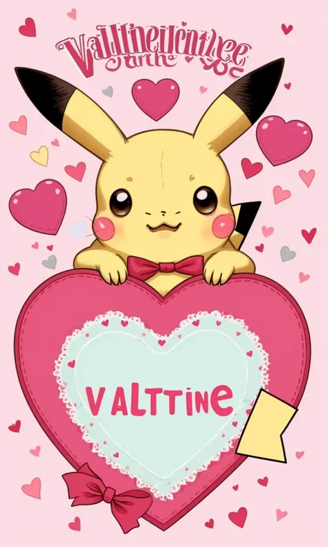 Vcards2024, valentine, simple background, love heart, pikachu,