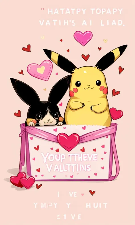 Vcards2024, valentine, simple background, love heart, pikachu,