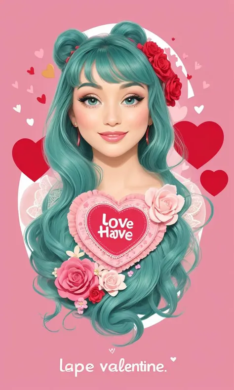 Vcards2024, valentine, simple background, love heart, cute, adorable, best quality, beautiful, Disney princess, cartoon,