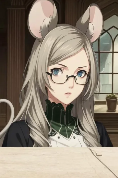 ((best quality)), ((highly detailed)), masterpiece, detailed face, beautiful face, (detailed eyes, deep eyes), (1girl), upper body, (glasses), (mouse girl), mouse ears, mouse tail, (at a castle), <lora:p5-anime_style_lc:.9>