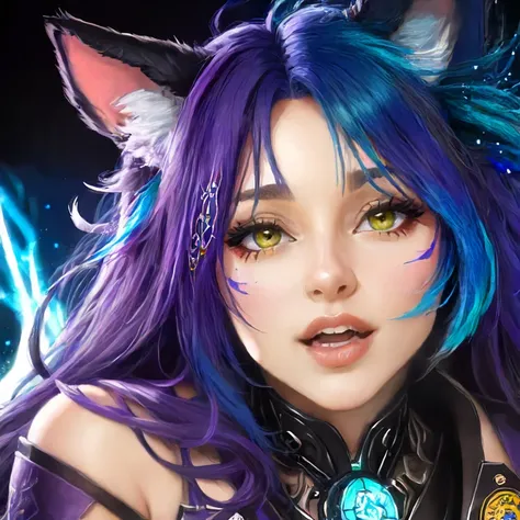 solo, beautiful female, wuxiaworld, wind blow, blossom, on the fog road, multicolored hair, blue hair, purple hair, ponytail, long hair, lonely, ray tracing, reflection light, depth of field, partially underwater shot, framed, multiple views, polar opposites, close-up, cowboy shot, masterpiece, best quality, high details, high quality, ccurate, textured skin, UHD, 2 elf girls, 18 years old, multiucolor hair, long hair, extreme abs, cat ears, smiling, wicked smile, fantasy land, glowing plants, nighttime, particles of light, fireflies, epic, profound, video game aestetic, spellcaster, cozy scene, nsfw
