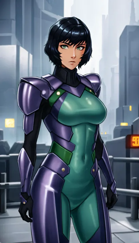 (cowboy shot), sfw, (masterpiece), (best quality:1.0), (ultra highres:1.0), detailed eyes,
BREAK
<lora:OpalTLOK:0.7> OpalTLOK, 1girl, dynamic pose, green eyes, tan skin
<lyco:FortifiedSuitV1, fortified suit:0.7> FortifiedSuitV1, fortified suit
BREAK
(cyberpunk city, gorgeous view)
