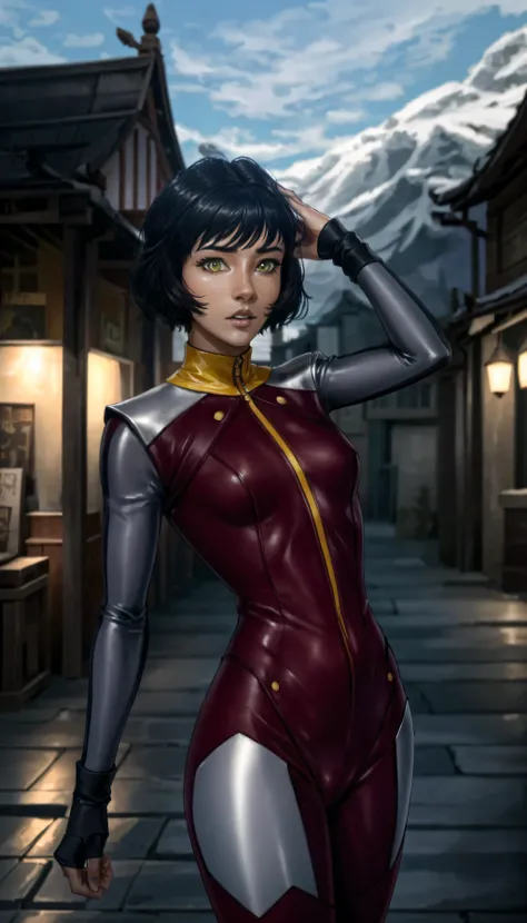 (cowboy shot), sfw, (masterpiece), (best quality:1.0), (ultra highres:1.0), detailed eyes,
BREAK
<lora:OpalTLOK-000009:0.8> OpalTLOK, 1girl, dynamic pose
red bodysuit, grey sleeves, yellow collar
BREAK
(sky, outdoors, gorgeous view)