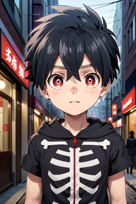 <lora:kabane-000009:0.7>
one -yeld boamed kabane_kusaka, standing alone in a city, his pupils are white his corona is red, he is wearing a black hoodie with a white skeleton pattern on its front, he has a smirk on his face,
draw it in the style of Kemono Jihen,
The soft lighting and detailed surroundings create an immersive environment where imagination runs wild hyper-detailed,
hyper-detailed face, high quality visuals, dim Lighting, sharply focused, octane render, 8k UHD