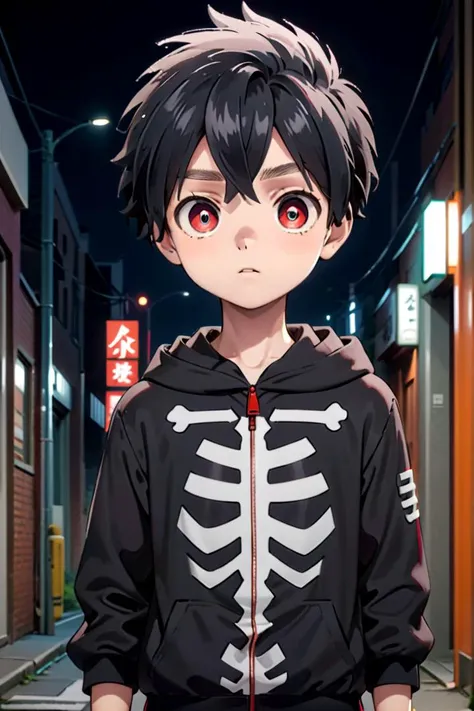 <lora:kabane-000009:0.7>
one -yeld boamed kabane_kusaka, standing alone in a city, his pupils are white his corona is red, he is wearing a black hoodie with a white skeleton pattern on its front, he has a smirk on his face,
draw it in the style of Kemono Jihen,
The soft lighting and detailed surroundings create an immersive environment where imagination runs wild hyper-detailed,
hyper-detailed face, high quality visuals, dim Lighting, sharply focused, octane render, 8k UHD