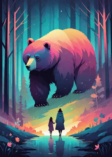 1 woman with a cute bear
flat
gradient
abstract,
(artwork in the style of Sam Bosma:1.5)