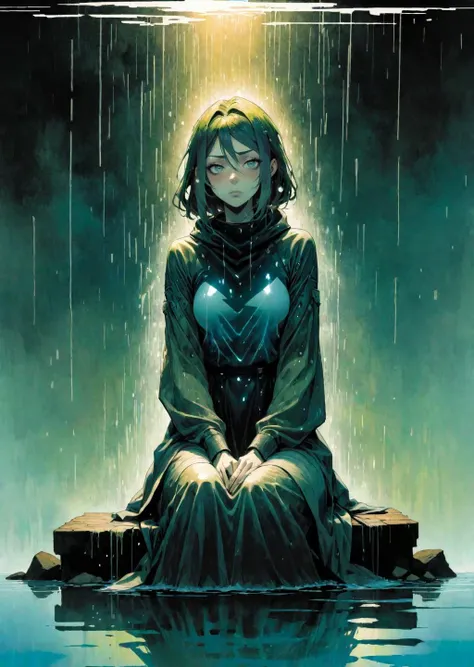 1 female, sit
dressed
lake
raining
gradient
(artwork in the style of Dave McKean Meobius Sam Bosma:1.5)