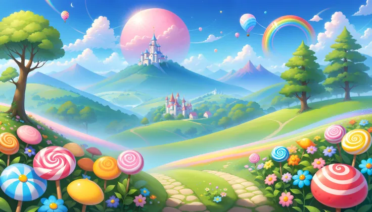 a land filled with love and candy, soft outlines, magnificent, celestial, ethereal, painterly, epic, majestic, magical, fantasy art, dreamy,