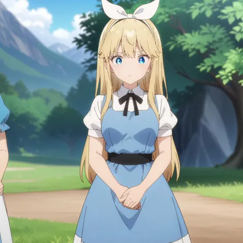 masterpiece,best quality,very aesthetic,absurdres,(sexy posture),solo,
cowboy_shot,anime screenshot,outdoors,
1girl, alice \(alice in wonderland\), alice in wonderland