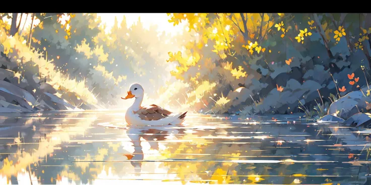 (masterpiece:1.2), best quality,PIXIV, 
duck, no humans, reflection, letterboxed, outdoors, tree, scenery, water, animal focus, ripples, solo, animal, reflective water
 <lora:duck_20230805184525-000018:0.8>