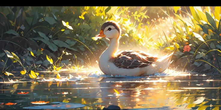 (masterpiece:1.2), best quality,PIXIV, 
duck, no humans, reflection, letterboxed, outdoors, tree, scenery, water, animal focus, ripples, solo, animal, reflective water
 <lora:duck_20230805184525:0.8>