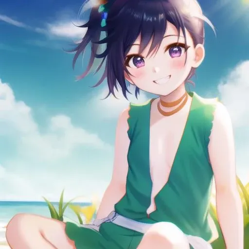 <lora:dororo-06v2:1>, d0r0r0, 1girl, sleeveless, sitting, smile