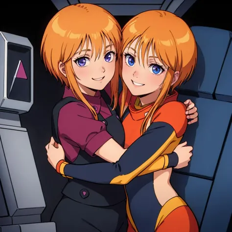 masterpiece,high quality,2 people,cockpit,
<lora:elpeople011:0.5>,
ADDBASE,2 people,cockpit,
elpeople,1loli,
short hair,orange hair,bangs,short hair with long locks,sidelocks,hair between eyes,blue eyes,
overalls,black vest,pink triangle button,dark red shirt,short sleeves,
smile,hug,looking at viewer,
ADDCOL,2 people,cockpit,
plespacepilotsuit,1loli,
short hair,orange hair,bangs,short hair with long locks,sidelocks,hair between eyes,blue eyes,
black space pilotsuit,
smile,hug,looking at viewer,