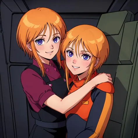 masterpiece,high quality,2 people,cockpit,
<lora:elpeople011:0.6>,
ADDBASE,2 people,cockpit,
elpeople,1loli,
short hair,orange hair,bangs,short hair with long locks,sidelocks,hair between eyes,blue eyes,
overalls,black vest,pink triangle button,dark red shirt,short sleeves,
smile,hug,looking at viewer,
ADDCOL,2 people,cockpit,
plespacepilotsuit,1loli,
short hair,orange hair,bangs,short hair with long locks,sidelocks,hair between eyes,blue eyes,
black space pilotsuit,
smile,hug,looking at viewer,