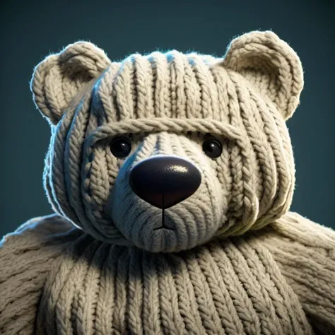 detailed, closeup of a pile of chunky knit wool bear, soft focus, 8k resolution, extremely detailed, photoreal