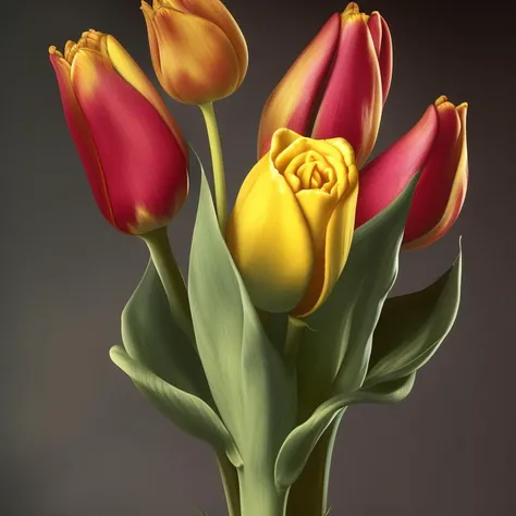 detailed king tulips and roses against a black backdrop by martin johnson heade, artstation
