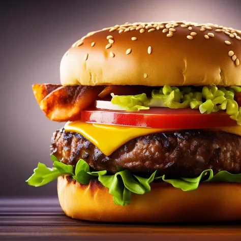classic proportion burger, intricate, elegant, highly detailed, glossy haze, concept art, soft, sharp focus,