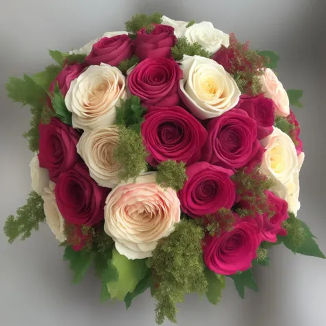detailed bouquet of mixed roses, ( mixed colors and heights)