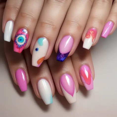Nail art, sun swirl, elegant modern finger nail design  (perfect hands, perfect fingers)