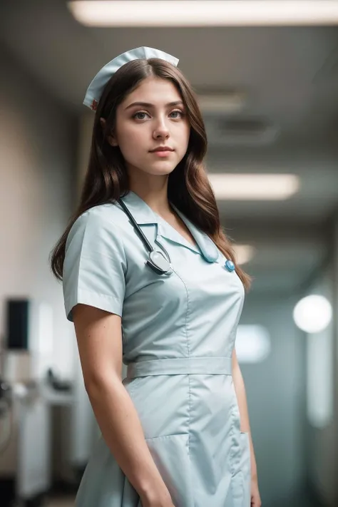 photo of (S272_SofiaEspanha:0.99), (beautiful face), (((standing in a hospital))), modelshoot style, (extremely detailed CG unity 8k wallpaper), photo of the most beautiful artwork in the world, professional majestic (photography by Steve McCurry), 8k uhd, dslr, soft lighting, high quality, (film_grain:1.2), (bokeh, blurry foreground, blurry background), Fujifilm XT3 sharp focus, f 5.6, High Detail, Sharp focus, dramatic, (((wearing nurse_dress))), (looking at viewer:1.2), (detailed pupils:1.3), (natural light), (((medium-long shot:1.3))), epiCPhoto