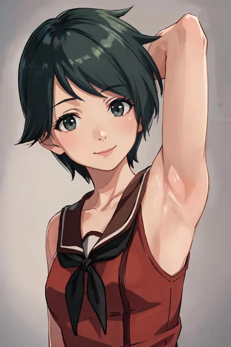<lora:MogamiKancolleV4:1>mogami \\(kancolle\\),black neckerchief,brown leotard, bare shoulder, armpit, cleavage,
(best quality, masterpiece, RAW photo,ultra-detailed:1.2), <lyco:GoodHands-beta2:1.0>,1girl,solo,looking at viewer,smile