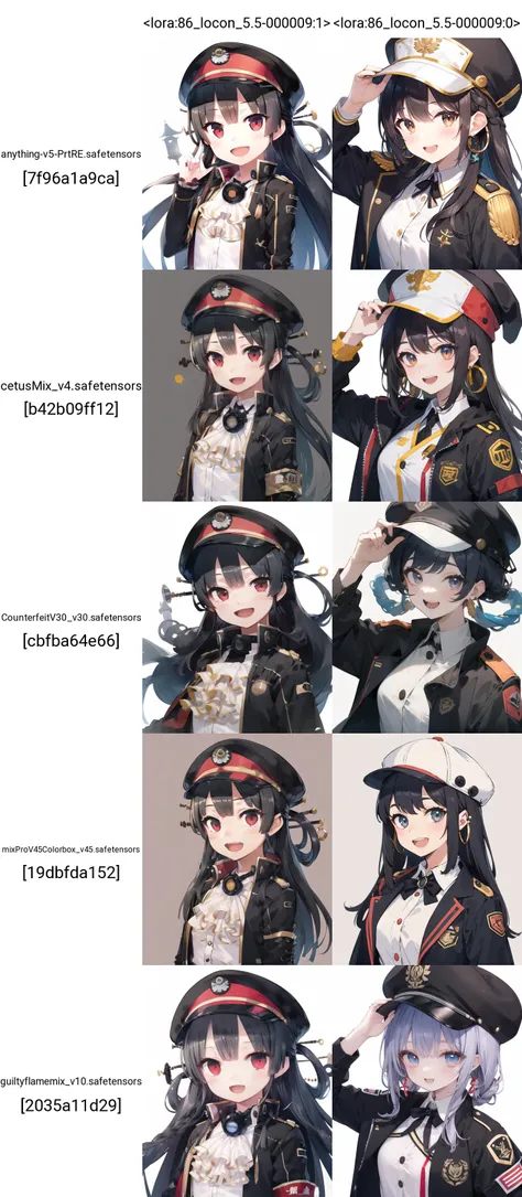 masterpiece,best quality,
8620 \(uniform\), hat,open jacket, (hair rings,black headwear),
smile,looking at viewer,open mouth,
upper body,
(simple background,white background),
<lora:86_locon_5.5-000009:1>