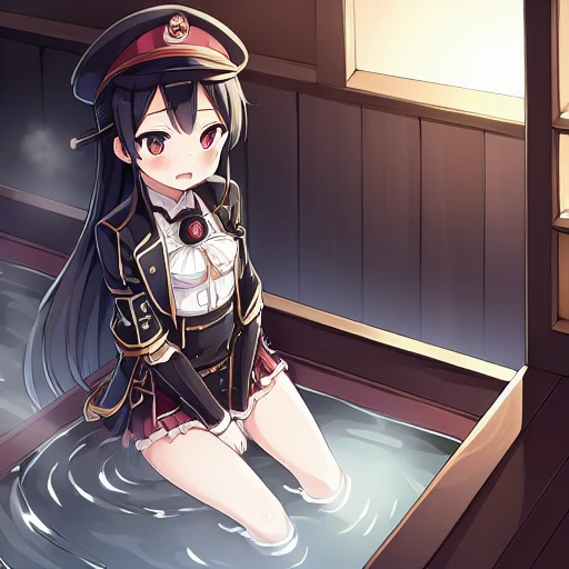 1girl,8620 \(Maitetsu\),masterpiece, best quality, ultra-detailed, illustration,hat,solo,indoor,Ryokan,((japanese public bath)),steam
