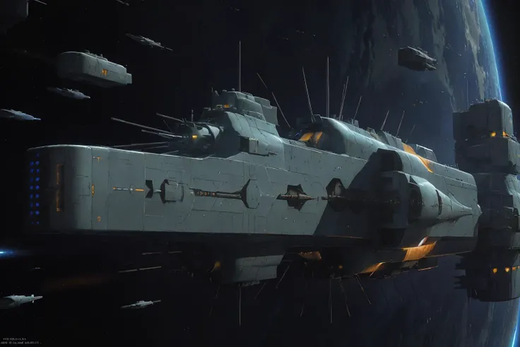 best quality,masterpiece,highly detailed,ultra-detailed,
(logh spacecraft, space_battleship   look like  Crossbow  science fiction , scifi :1.1)   in orbit earth \(planet\), starry sky, nebula, beam,laser,glowing engin,
 <lora:LOGH_FPA_V02:0.85>