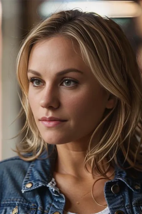<lora:4nn4p4qu1n:0.9>, a Realistic photo of 4nn4p4qu1n woman with brown eyes and blonde Hair style,long hair, blonde hair, jacket, upper body, lips, looking to the side, looking away, denim, realistic, nose, denim jacketc, soft lighting, professional Photography, Photorealistic, detailed eyes, RAW, analog, sharp focus, 8k, HD, DSLR, high quality, Fujifilm XT3, film grain, award winning, masterpiece