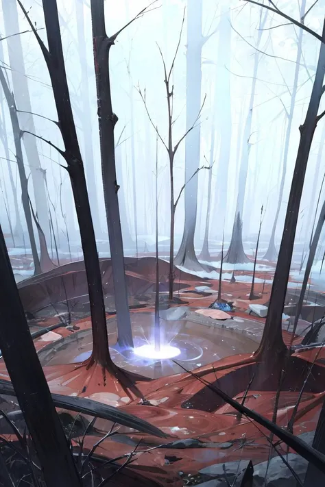 meteorite, crater, mystical forest