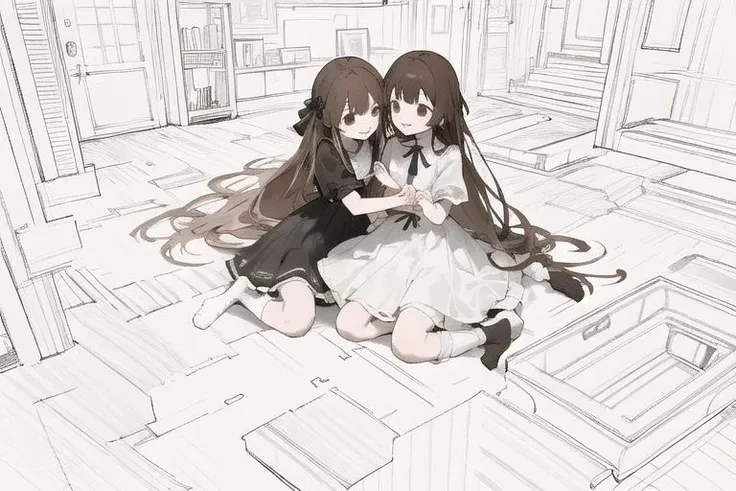 masterpiece, best quality, hyper quality, insane details, intricate details, hyperdetailed, ultra detailed,
(Isometric:1.3),masterpiece,best quality,highres (((1GIRL))), bare hands, black|brown hair, looking at another, very long hair, smiling, mouth closed, naughty smile,black eyes, A pale yellow dress, (white socks:1.5), (lineart)
Untidy room,