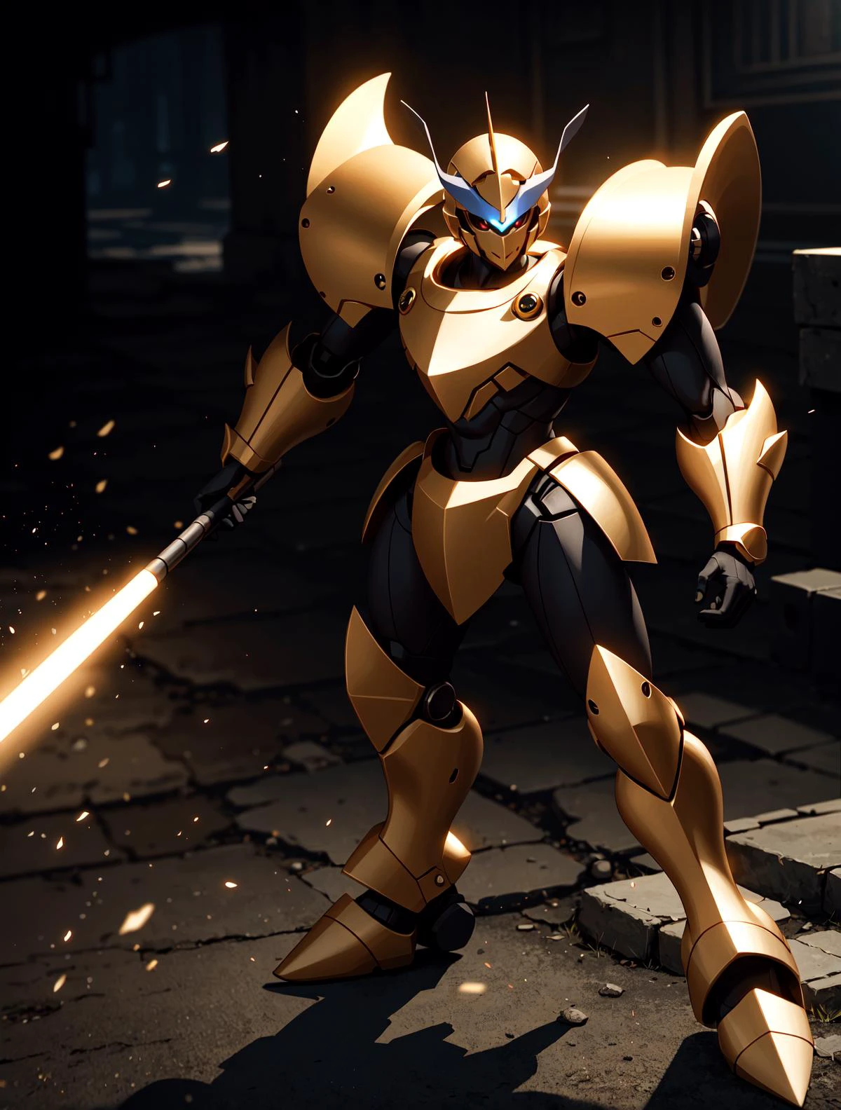 ultrarealistic, 8k, hires,
cinematic lighting, realistic shadows, detailed textures, dynamic lighting, super cute,
Medabot, full body, black and gold, warrior, spiked armor, complex,
<lora:MedabotLoraV1TrainedTest:1>