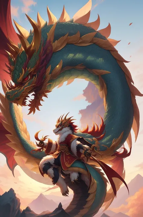 Chinese dragon, furry, fluffy, gradient color ((best quality)), ((masterpiece)), ( extreme detailed, highest detailed, official art, beautiful and aesthetic:1.2), depth of field, composition, FULL BODY, (CHIBI),, (beautiful and detailed eye:1.3), Long dragon tail