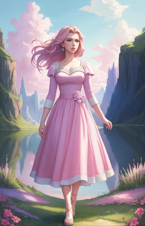 Scarlett Johansson, full body, close up,
serene, dreamlike landscape featuring a mix of Disney and Final Fantasy characters, with a high level of detail and pastel colors for a whimsical feel
art by Shiro Amano