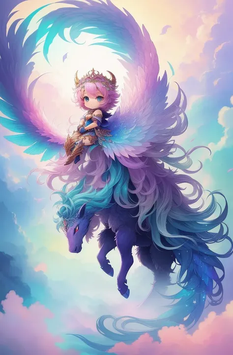 mythical creature, beast, fluffy, gradient color ((best quality)), ((masterpiece)), ( extreme detailed, highest detailed, official art, beautiful and aesthetic:1.2), depth of field, composition, FULL BODY, (CHIBI), (beautiful and detailed eye:1.3), Long tail