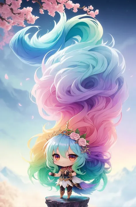 mythical creature, beast, fluffy, gradient color ((best quality)), ((masterpiece)), ( extreme detailed, highest detailed, official art, beautiful and aesthetic:1.2), depth of field, composition, FULL BODY, (CHIBI:1.4), (beautiful and detailed eye:1.3), Long tail